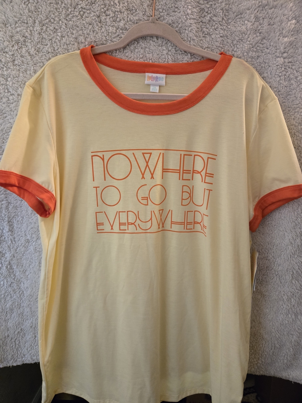 LuLaRoe Yellow Tee with Orange Trim and Graphic - Kids